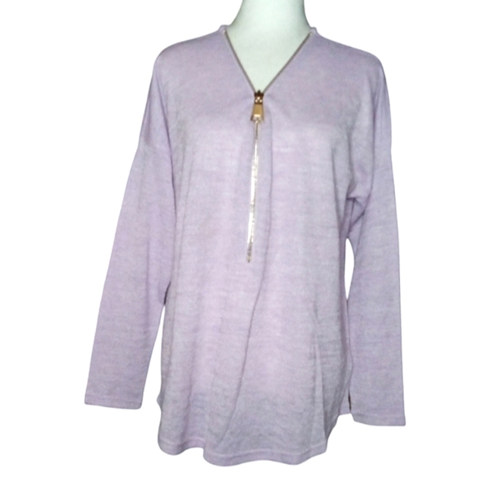 Soft Surroundings Valentina 1/2 Zip Lavender Slub Jersey Tunic Top Size Large